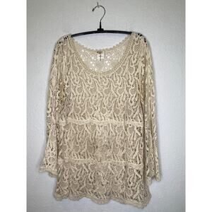 Miss Kelly 1999 Crochet Cream Tiered Tunic Top EUC Sz L Cotton